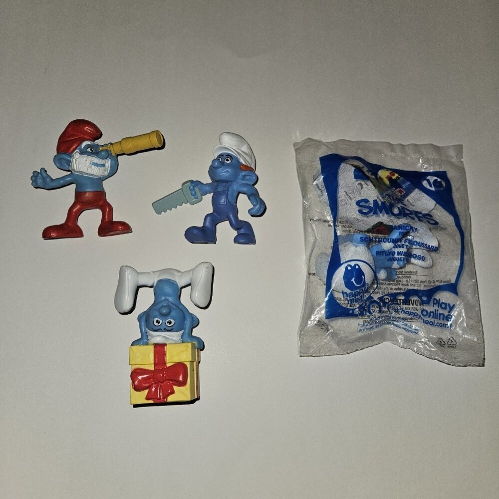 4 McDonald's Smurfs Figures Toy Lot Papa Handy Jokey Panicky